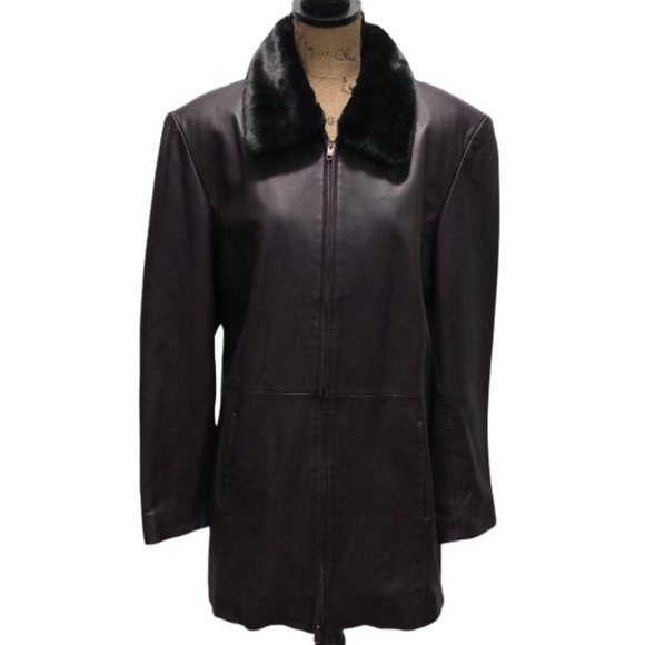 {Centigrade} Full Leather Jacket with Faux Fur Collar - Picture 1 of 16
